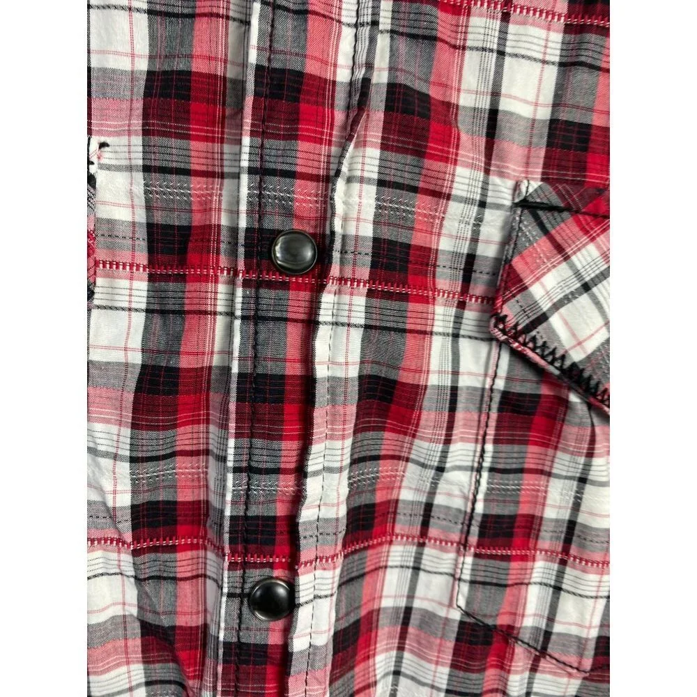 Cody James Mens Pearl Snap Shirt size Medium Plaid‎ Western Rodeo Ranch Red Gray